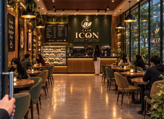 Cafe Icon ground floor artisan coffee shop and study tables opening to the street